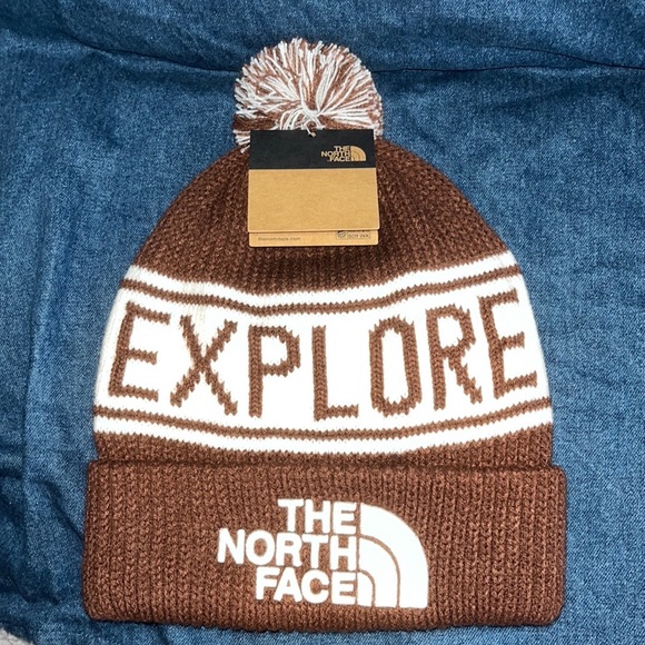 The North Face Other - The North Face Retro Pom Brown Beanie OS NWT